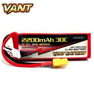 Vant Lipo 2200 11.1v 30c XT60 (25x33x105) VANT BATTERY