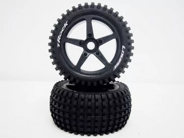 T-ROCK 1/8TH TRUGGY TYRES W/BLK RIMS (2)